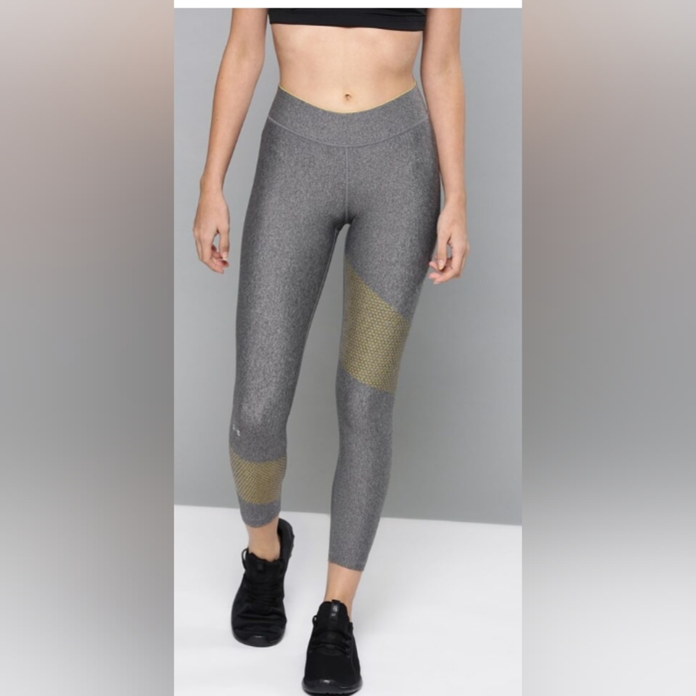 Under Armour Women's Grey and Gold Compression Heatgear Ankle Leggings